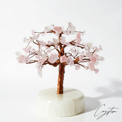 Arbre de Quartz Rose sur base en Sélénite
