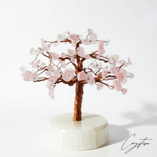 Arbre de Quartz Rose sur base en Sélénite