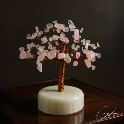 Arbre de Quartz Rose sur base en Sélénite