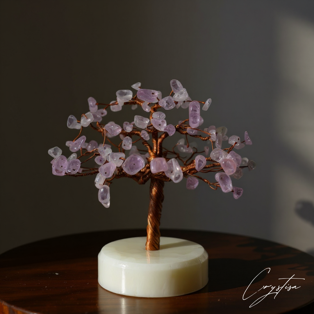 Arbre d’Améthyste sur base en Sélénite
